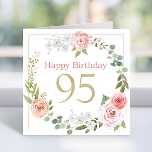 Druckbare 95er Geburtstagskarte, druckbare 95er Geburtstagskarte, rosa Rosen 95er Karte, spanische 95er Geburtstagskarte