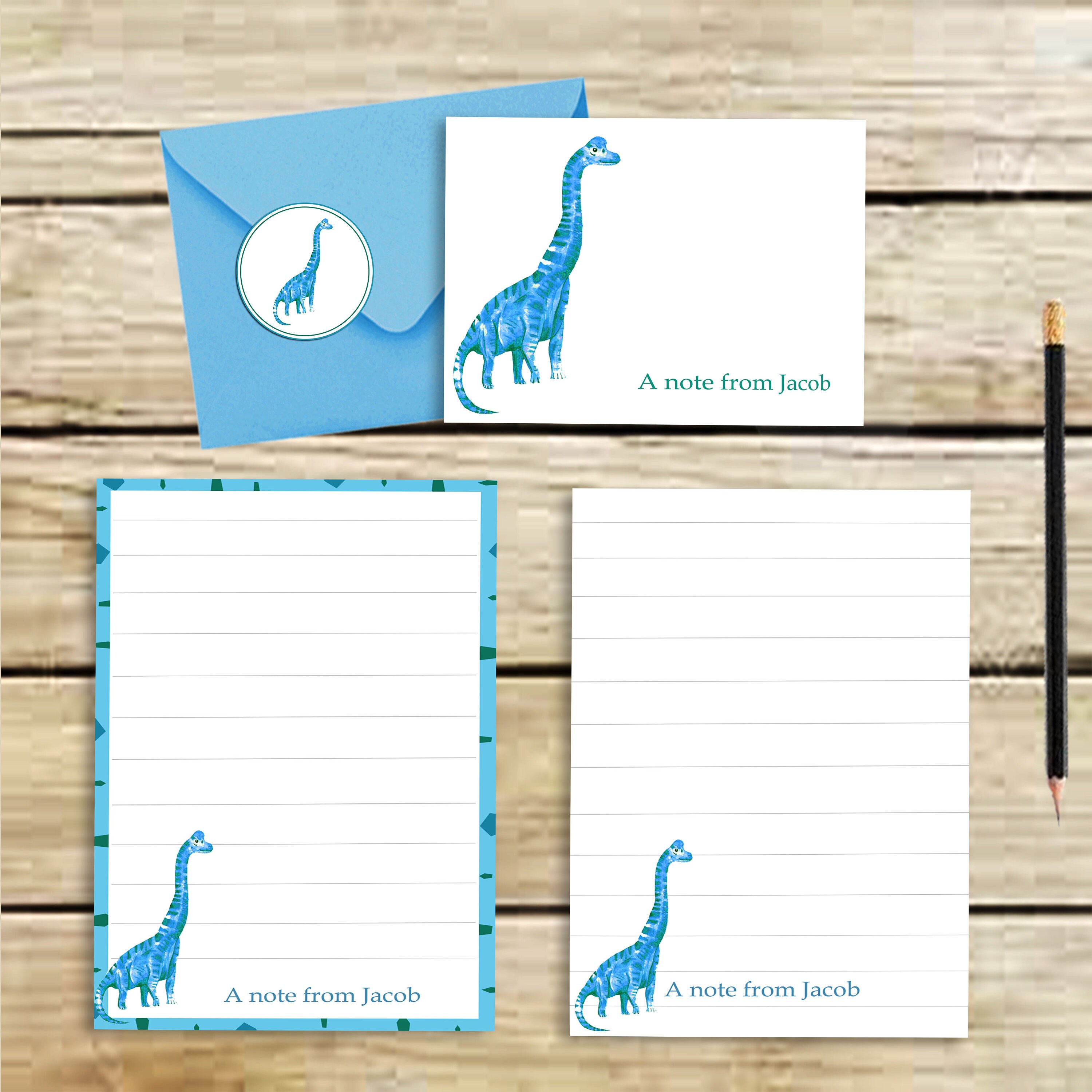 Personalized stationery set dinosaur stationary note cards Etsy