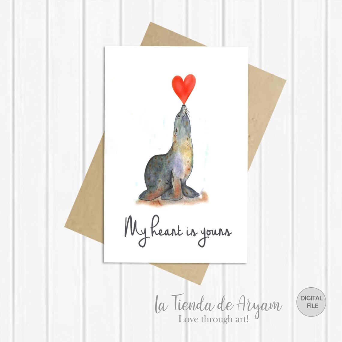 Seal Love Card Printable Cute Valentines Day Card Printable - Etsy