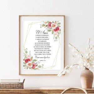 1 Corintios 13, El amor es paciente, El amor es bondadoso, Verso de la Biblia, Spanish printable, Spanish quote, Spanish bible verse,Español