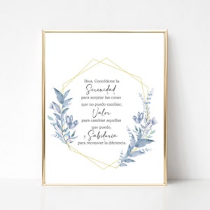 Spanish Serenity Prayer , Oración de la Serenidad, Christian Prayer, Spanish Quote printable, Spanish Addiction Recovery Gift
