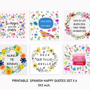 Tarjetas de citas en español, hojas de collage, impresiones de citas, etiquetas, tarjetas inspiradoras de 3" x 3", conjuntos de citas felices en español imprimibles