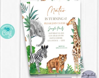 Jungle Birthday Invitation, EDITABLE Invitation, Safari Birthday Invitation, Jungle Party Birthday Invitation, Party Animals Invitation