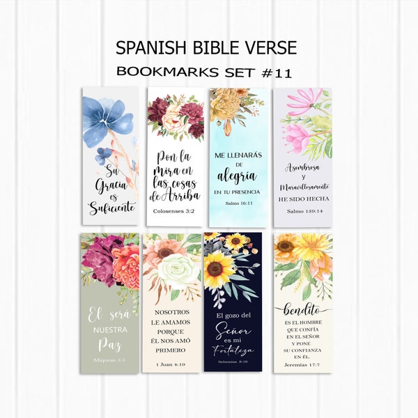 Signets bibliques espagnols, ensemble imprimable de 8, 7 x 2,5 pouces, téléchargement immédiat, signets Inspirational Art Journal, cartes d'écritures espagnoles