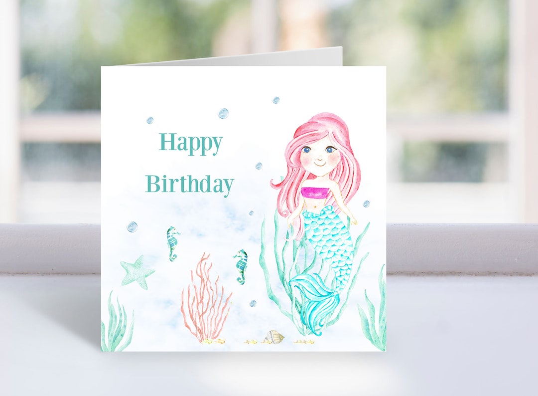 Printable Mermaid Birthday Card, Mermaid Happy Birthday Greeting Card, Granddaughter Birthday ...