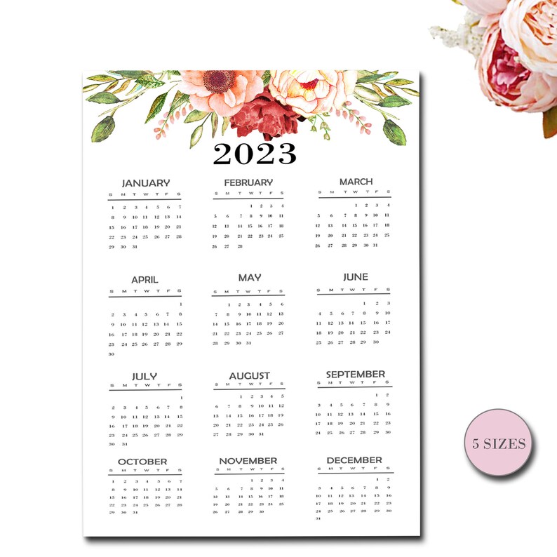 2023-yearly-calendar-2023-calendar-floral-calendar-2023-etsy