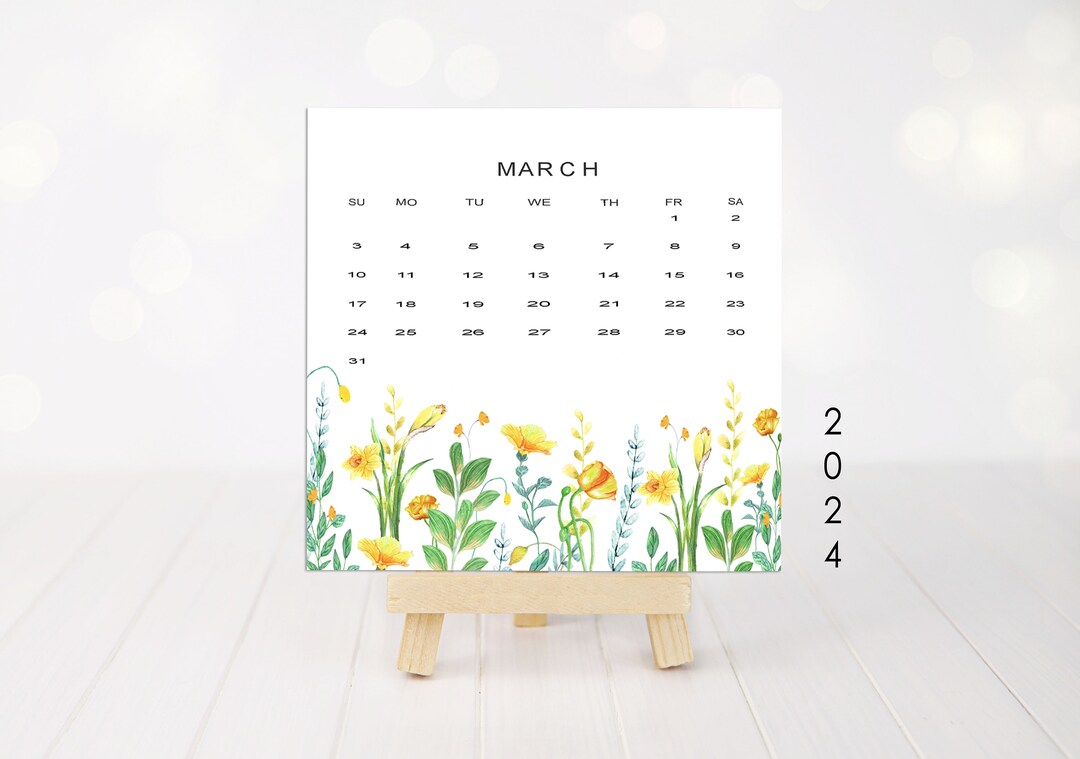 Mini calendrier imprimable 2024 Art floral design 3,3 x 2,75 pouces poche  ou sac à main en téléchargement numérique