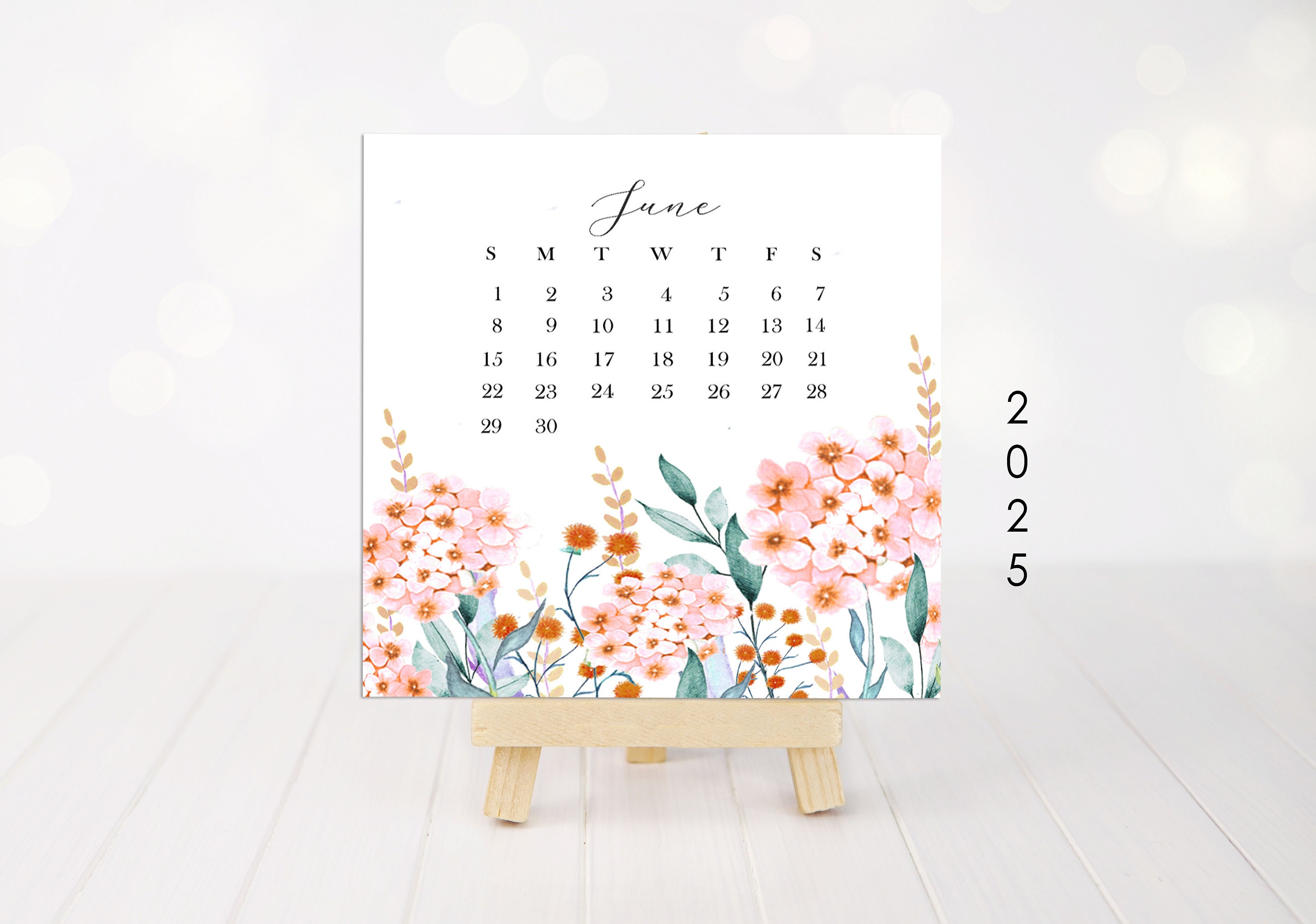Printable 2025 Mini Calendar 4x4 Inches, Floral Calendar