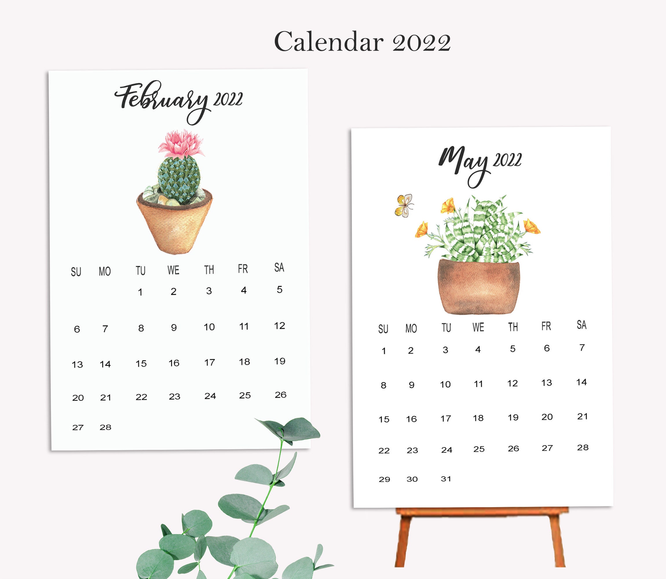 Printable 2022 Calendar Cactus Calendar Succulent Calendar | Etsy Denmark