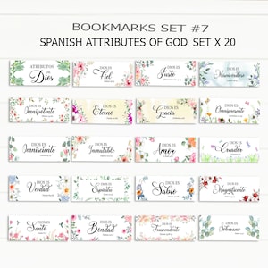 Marcadores de atributos de Deus em espanhol, marcadores de Los Atributos de Dios, marcadores de página em espanhol para impressão, cartões de escrituras em espanhol