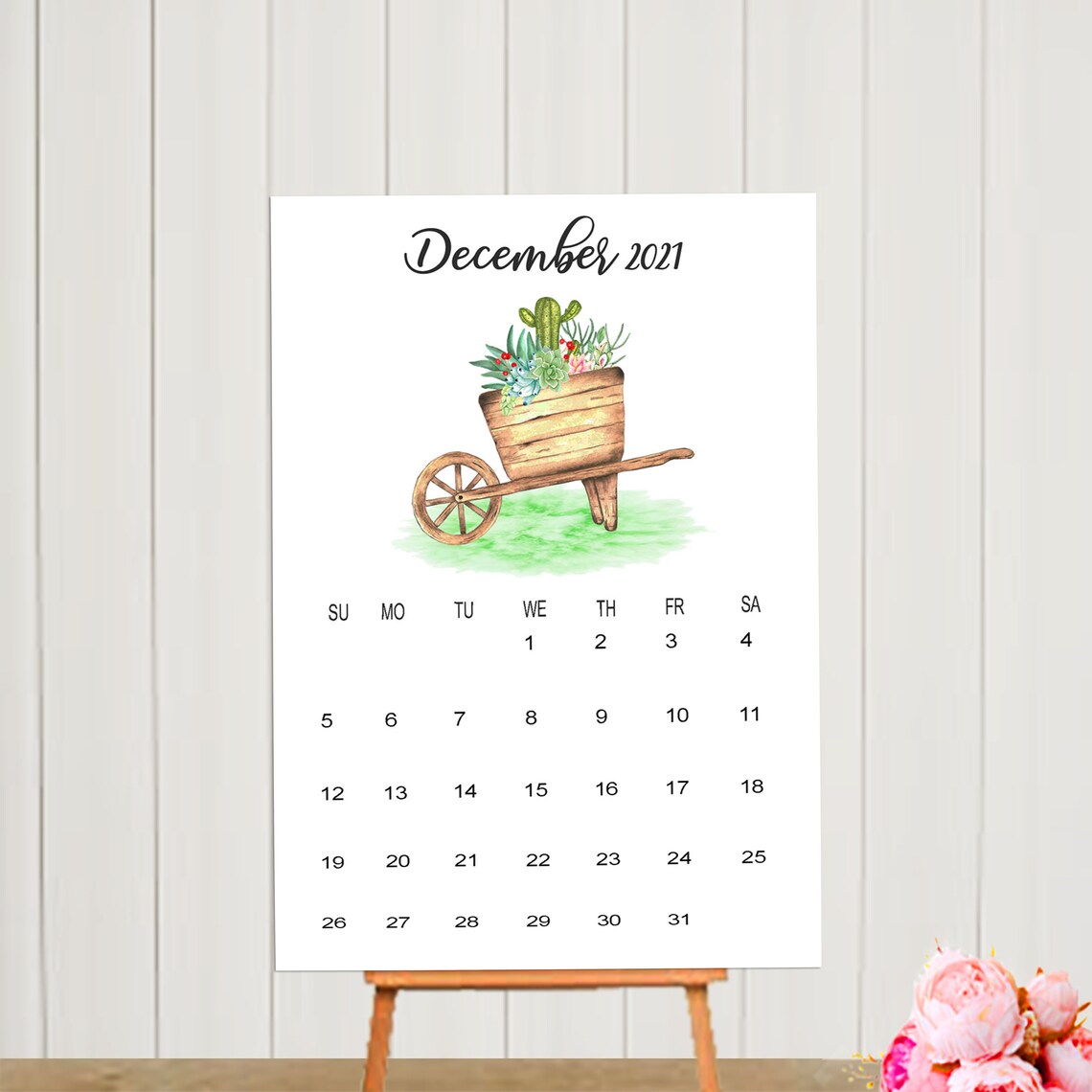 Printable 2021 Calendar Cactus Cactus in Pots Desk Calendar | Etsy