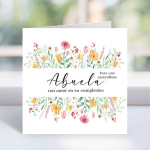Feliz Cumpleaños Abuela, Para una Maravillosa Abuela, cartão espanhol de feliz aniversário para vovó, cartão floral Abuela, download instantâneo