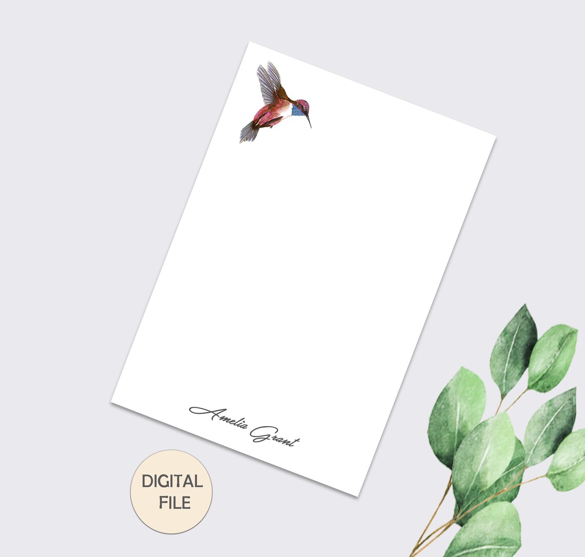 Personalized stationery set Notepad Printable Hummingbird Etsy