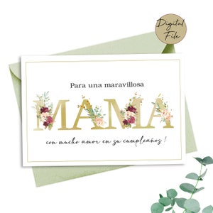 Imprimible Feliz Cumpleaños Mamá Tarjeta, Tarjeta de Feliz Cumpleaños, Acuarela Floral, Descarga Instantánea, Tarjeta de Felicitación Española, Madre