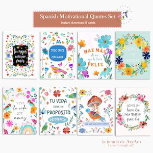Spanish Quote cards, Spanish Motivational Cards ,  Quote Prints Cards, Spanish Inspirational Cards, Printable Spanish Happy Quotes set
