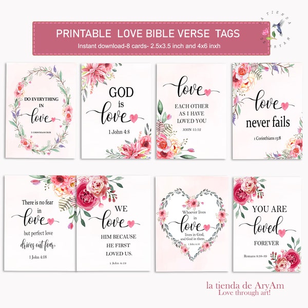 Valentine's Day Printable Cards, Love Scripture Cards, God's Love Cards, Valentine Bible Verses, Scripture tags, Bible Verse Valentine Cards