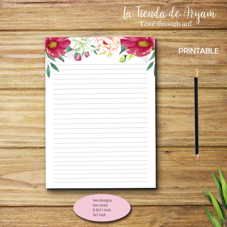 Stationery Printable Personalized Notepad Printables Letter | Etsy