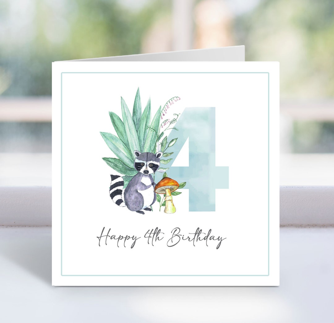 Printable Happy 4th Birthday Card, 4th Birthday Card, Kids Birthday ...