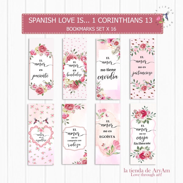 Spanish Love is Bible Verse Bookmarks Sets, 1 Corintios 13  Bookmarks, El Amor es Bookmarks,Spanish  Love Bible Verse Bookmarks