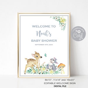 Bambi Baby Shower Welcome Sign, Editable Bambi andThumperBaby Shower sign, Boy Baby Shower Sign, PRINTABLE Welcome Sign, English Spanish