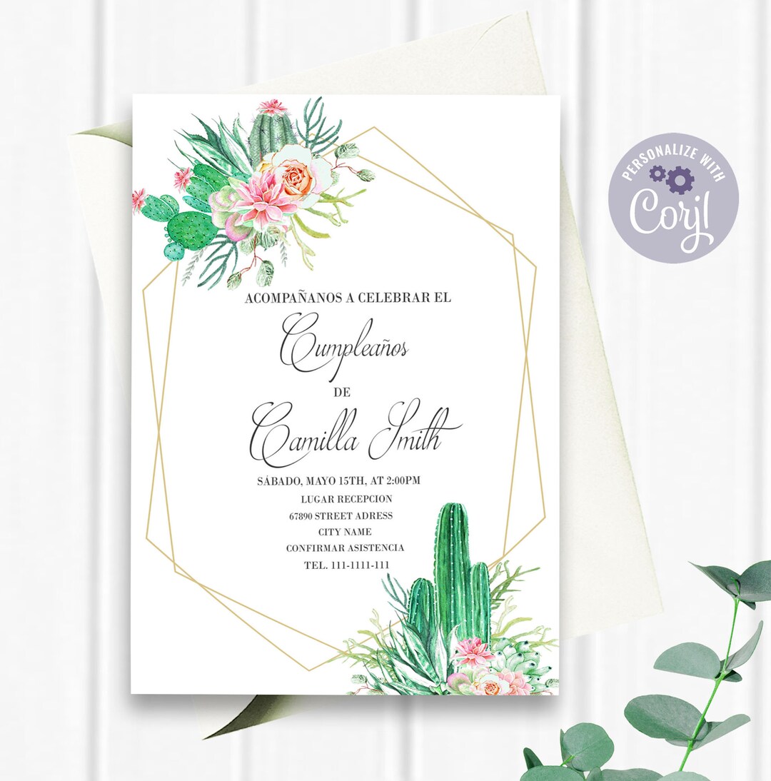 Spanish Birthday Invitation, Spanish Cactusbirthday Invitation, Cactus
