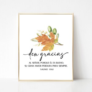 Salmo 106:1 en español, Den gracias al Señor porque El es bueno, Versículo Bíblico de Acción de Gracias en español, Imprimible, Versículo Bíblico en Español