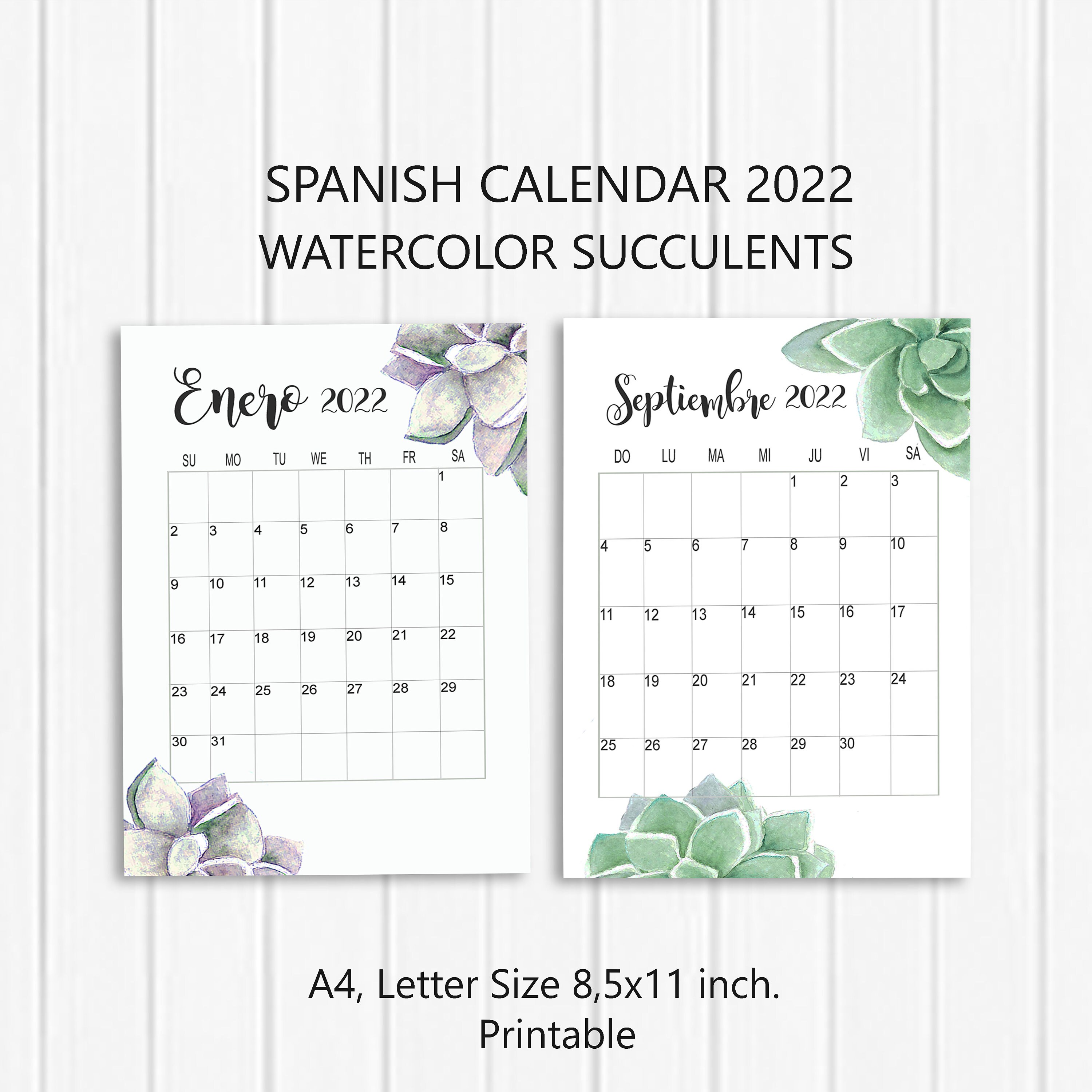 2022 calendar printable spanish wall calendar 2022 2022 wall etsy