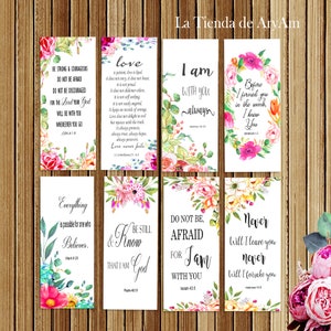 Bible Bookmarks, Printable Set of 8, 7 x 2.5 Inches, Instant Download, Bookmarks Inspirational Art Journal, Floral Scripture Cards