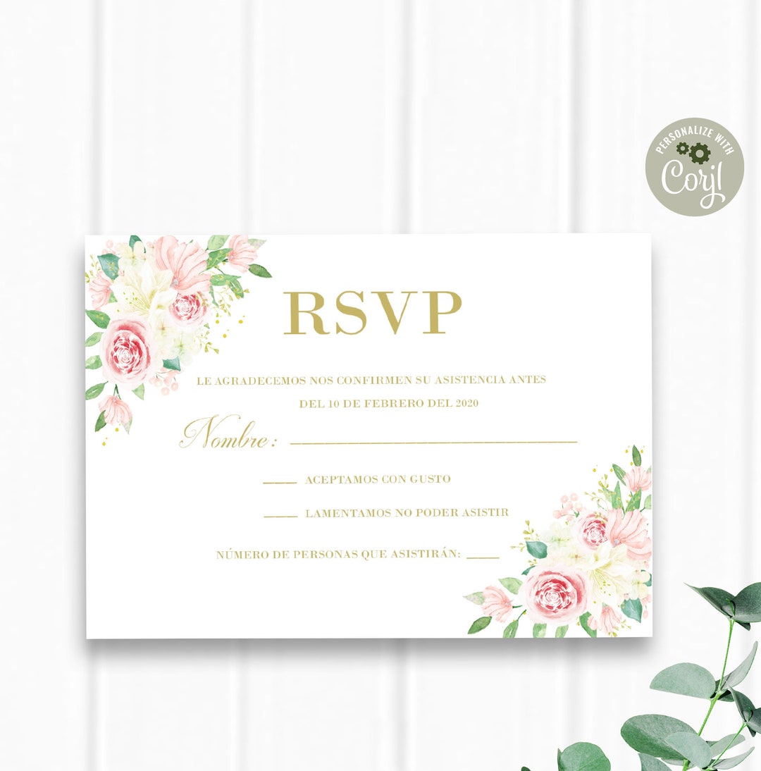 Spanish RSVP Card, Spanish Kindly Reply, Pink Flowers Theme