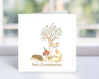 Carte d'anniversaire espagnol renard, espagnol joyeux anniversaire enfants carte, imprimable, carte d'anniversaire de bébé, carte d'anniversaire espagnol, Feliz cumpleaños tarjeta