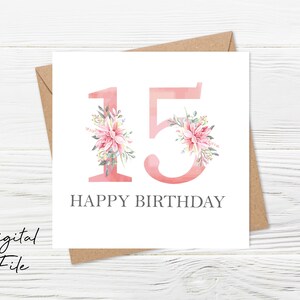 Cartão de aniversário de 15 anos para impressão, cartão de 15 anos para impressão, cartão de 15 anos em espanhol, cartão de 15 anos personalizado