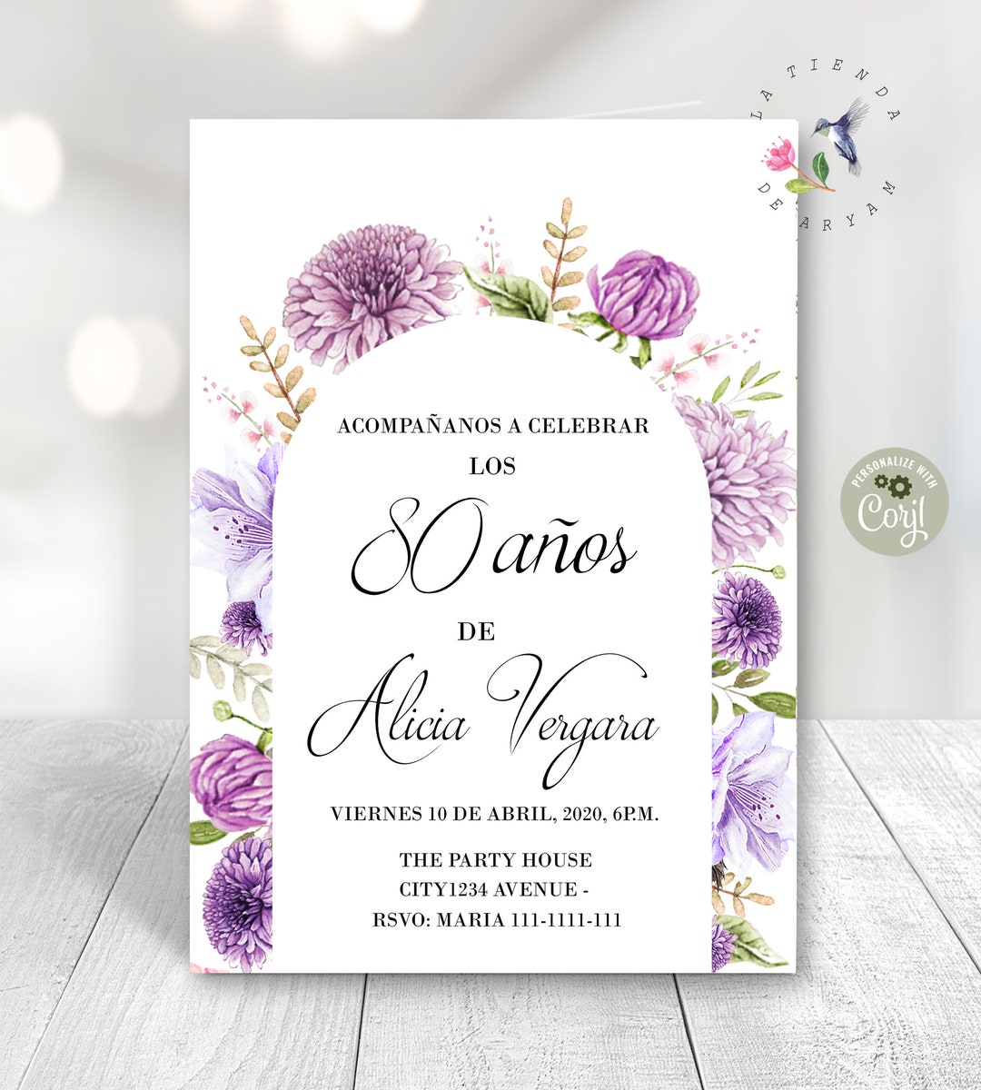 Spanish Birthday Invitation Purple Flower Spanish Birthday Invitation Spanish Birthday Invitation Purple Flower Spanish Birthday Invitation