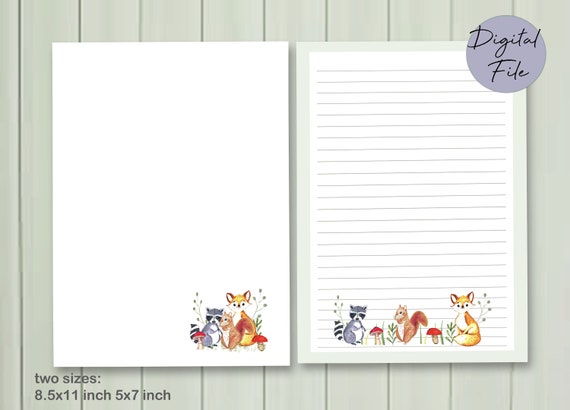 Woodland Animals Stationery Printable Personalized Notepad | Etsy