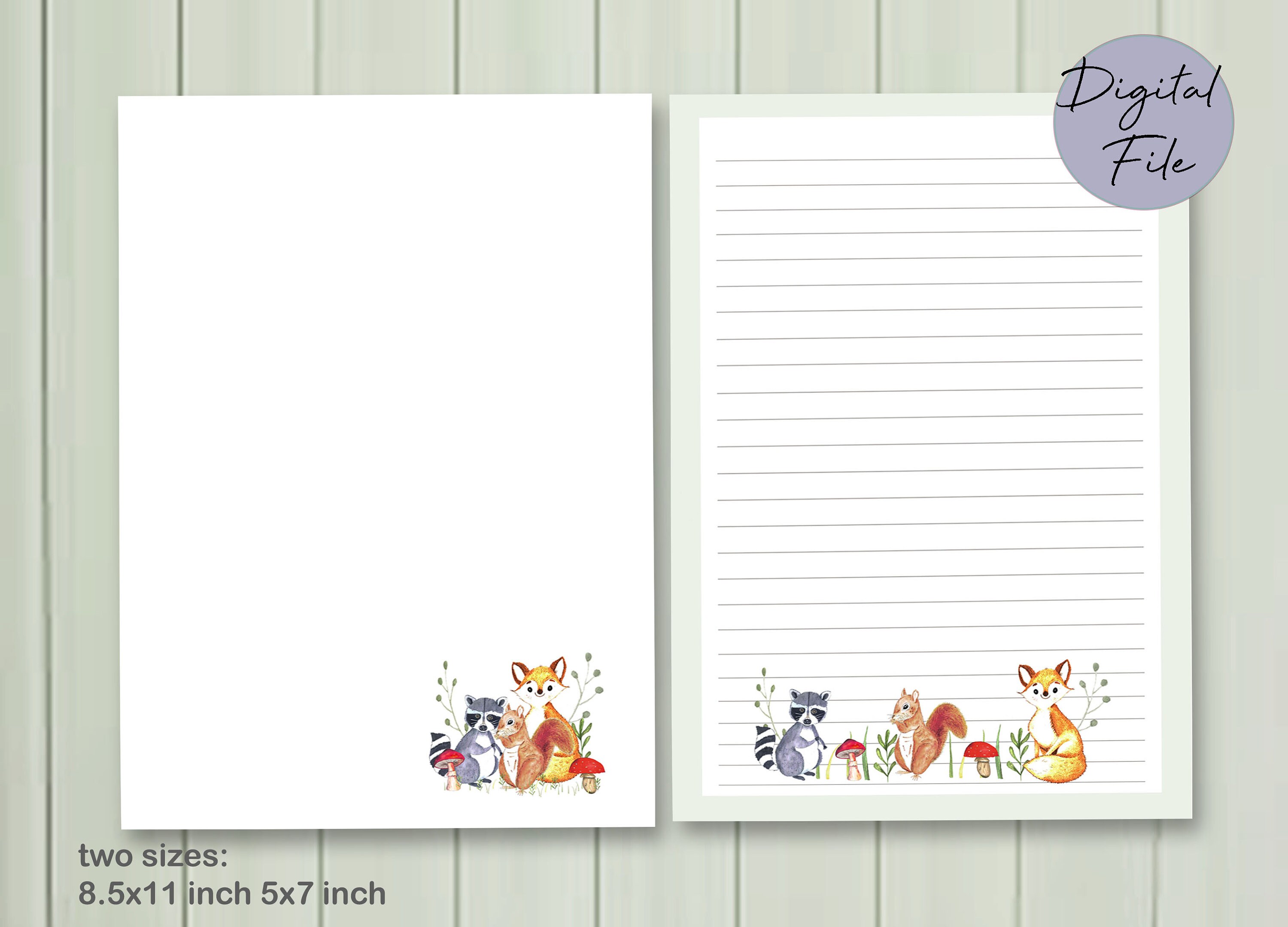 Woodland Animals Stationery Printable Personalized Notepad - Etsy UK