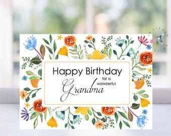 Wonderful Grandma Birthday Card, Birthday Card for Grandma, Wildflowers Card, Birthday Grandma gift, Watercolor Flowers Card, Printable