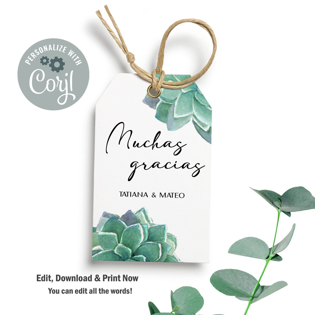 Editable Spanish Tag, Muchas Gracias Tag, Thank You Tag, Succulents Tag ...