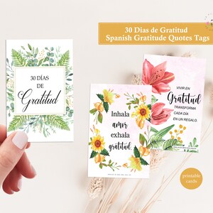Cartes de gratitude espagnoles imprimables, 30 jours de gratitude, citations de gratitude espagnoles, étiquettes de gratitude espagnoles, cartes de journal de gratitude espagnoles