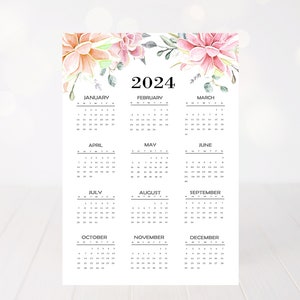 2024 Yearly Calendar, 2024 Calendar, Succulents Calendar 2024, Calendar Full Page Printable, Calendar printable, Calendar, Yearly Calendar.