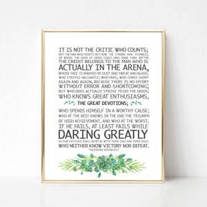 Man in the arena quote, Theodore Roosevelt quote, Office quote, Inspirational quote, Typography print, Printable art, Gift for dad