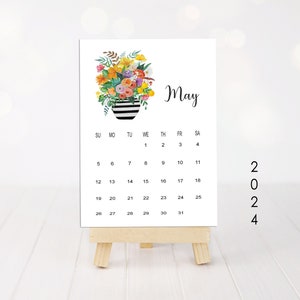 Printable 2024 Calendar, Floral Vase Calendar, Floral  Calendar, Monthly Calendar, Desk Calendar, Watercolor Office Planner, 4x6 Calendar