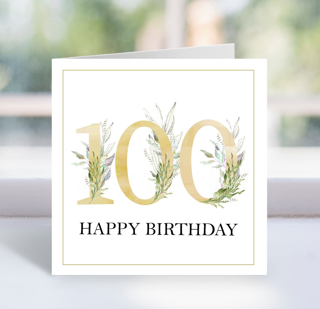 Printable 100th Birthday Card, 100th Birthday Card, 100th Gold Number ...