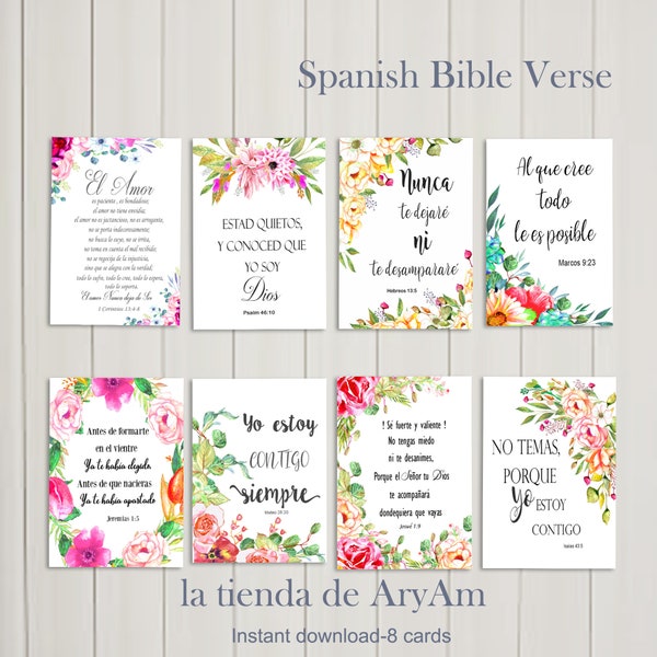 Étiquettes de versets bibliques espagnols, feuille de collage, étiquettes d'art des Écritures, cartes inspirantes de 3,50 "x 2,50", 5 "x 8", verset biblique espagnol imprimable