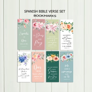 Marcadores da Bíblia em Espanhol, Conjunto para impressão de 8, 7 x 2,5 polegadas, Marcadores de diário de arte inspirador, Versículo da Bíblia em Espanhol para ansiedade