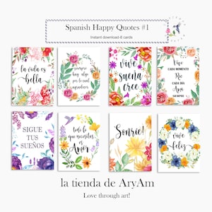 Etiquetas de citações em espanhol, folha de colagem, impressões de citações, etiquetas, cartões inspiradores de 3,50" x 2,50", 5" x 8", conjuntos de citações felizes em espanhol para impressão