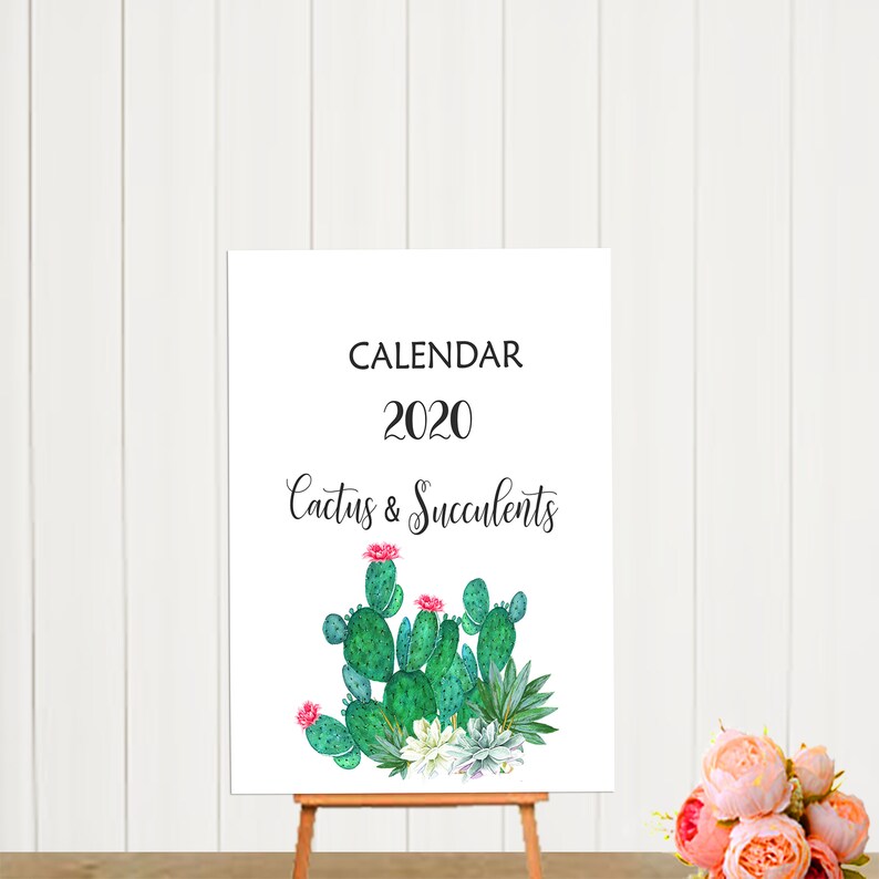 Printable 2020 calendar cactus cactus desk calendar monthly | Etsy