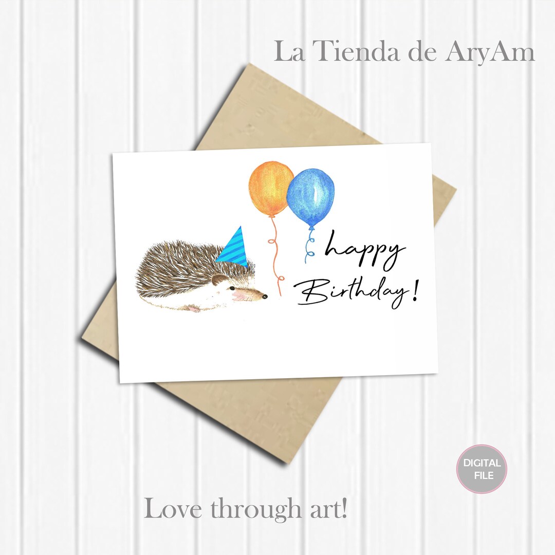 Hedgehog Birthday Card Printable, Cute Birthday Card, Happy Birthday ...