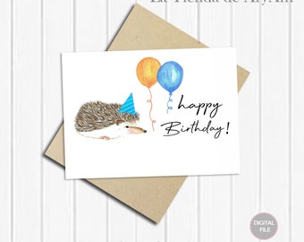 Hedgehog Birthday Card Printable,  Cute Birthday Card, Happy Birthday Card, Hedgehog Art