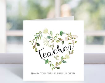 Teacher Appreciation, Thank You for Helping us Grow Card, Greenary Thank you, Printable PDF, Fathers day gift,  Instant Download