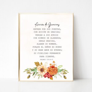 Salmo español 100:4, Día de Acción de Gracias, Verso bíblico español de Acción de Gracias, Imprimible, Versículo bíblico español, Acción de Gracias