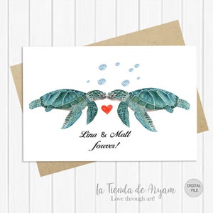 Turtle Valentine. You and me forever card, Cute Valentines Day Card, Printable card, Anniversary card. Personalized Valentines Day Card